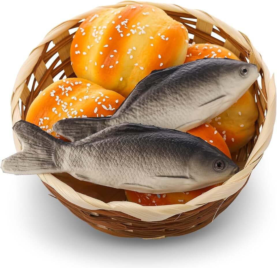 Shappy 8 Pcs Loaves and Fishes Set, 5 Bread 2 Fish 1 Basket, Crucian Carp
