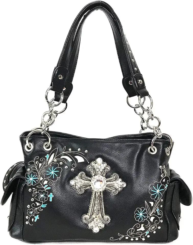 Rhinestone Cross Embroidered Floral Western Handbag