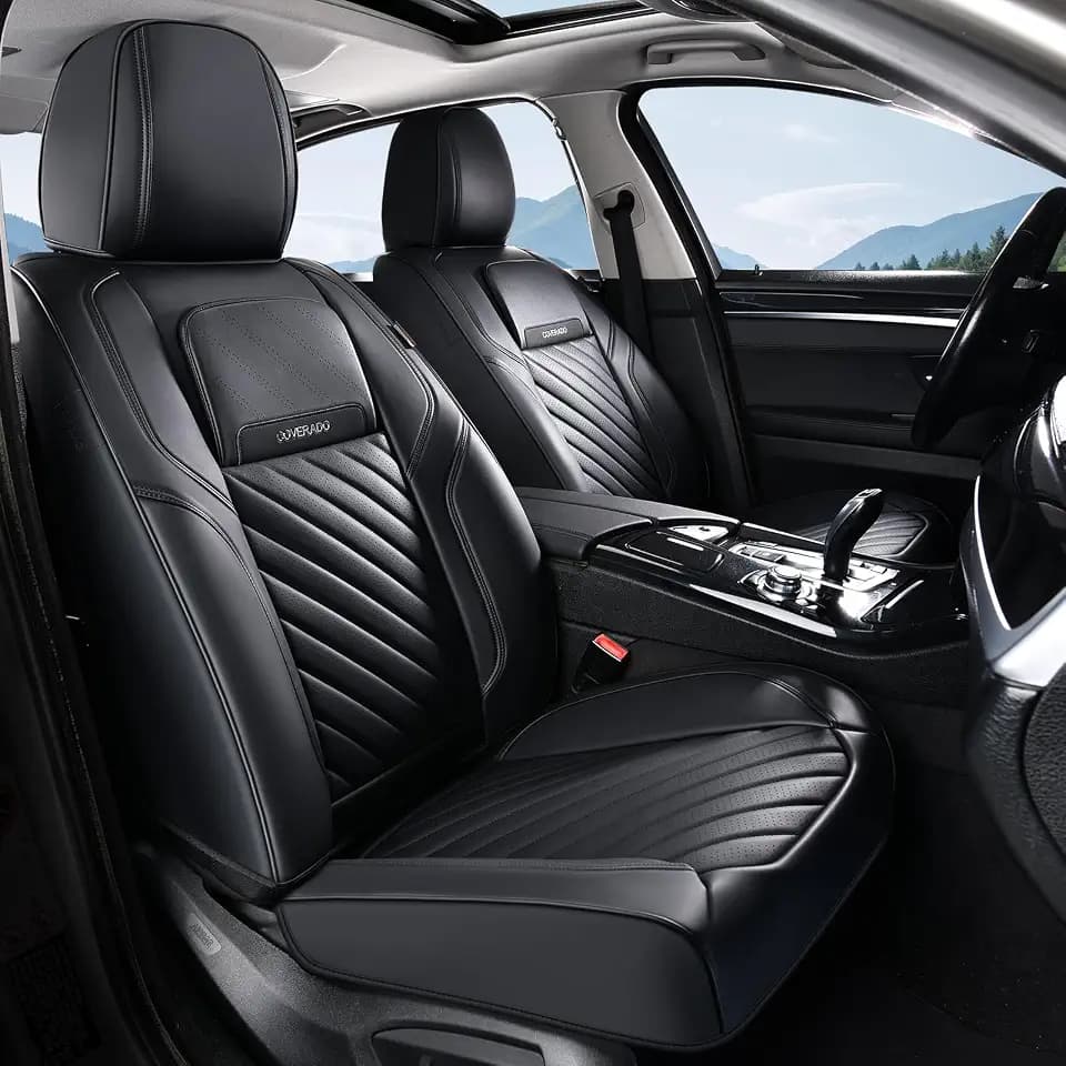 Coverado Car Seat Covers Front Set, Luxury Nappa Leather Seat Covers Universal Fit Waterproof Non-Slip Breathable Automotive Seat Protectors for Cars, SUVs, Trucks