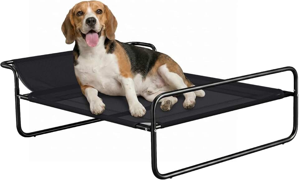 PawHut Erhöhtes Bett für Hunde, Katzen, Haustiere, mit Kopfstütze, mikroperforiertes Textilene-Gewebe, für drinnen oder draußen, 91 x 69 x 29 cm, Schwarz
