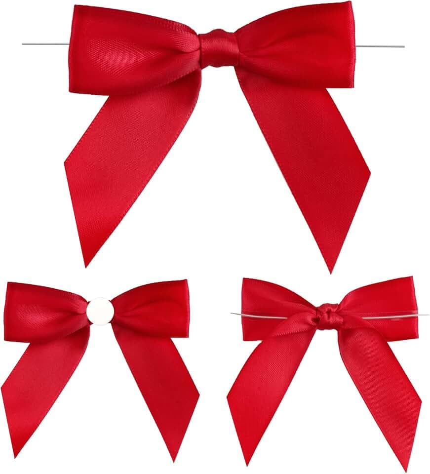 G2PLUS 50 Stück Rot Fertige Schleifen, Geschenkschleifen Selbstklebend, Satin Schleifen zum Basteln, Schleife Geschenk mit Draht für Geschenkverpackung, Basteln