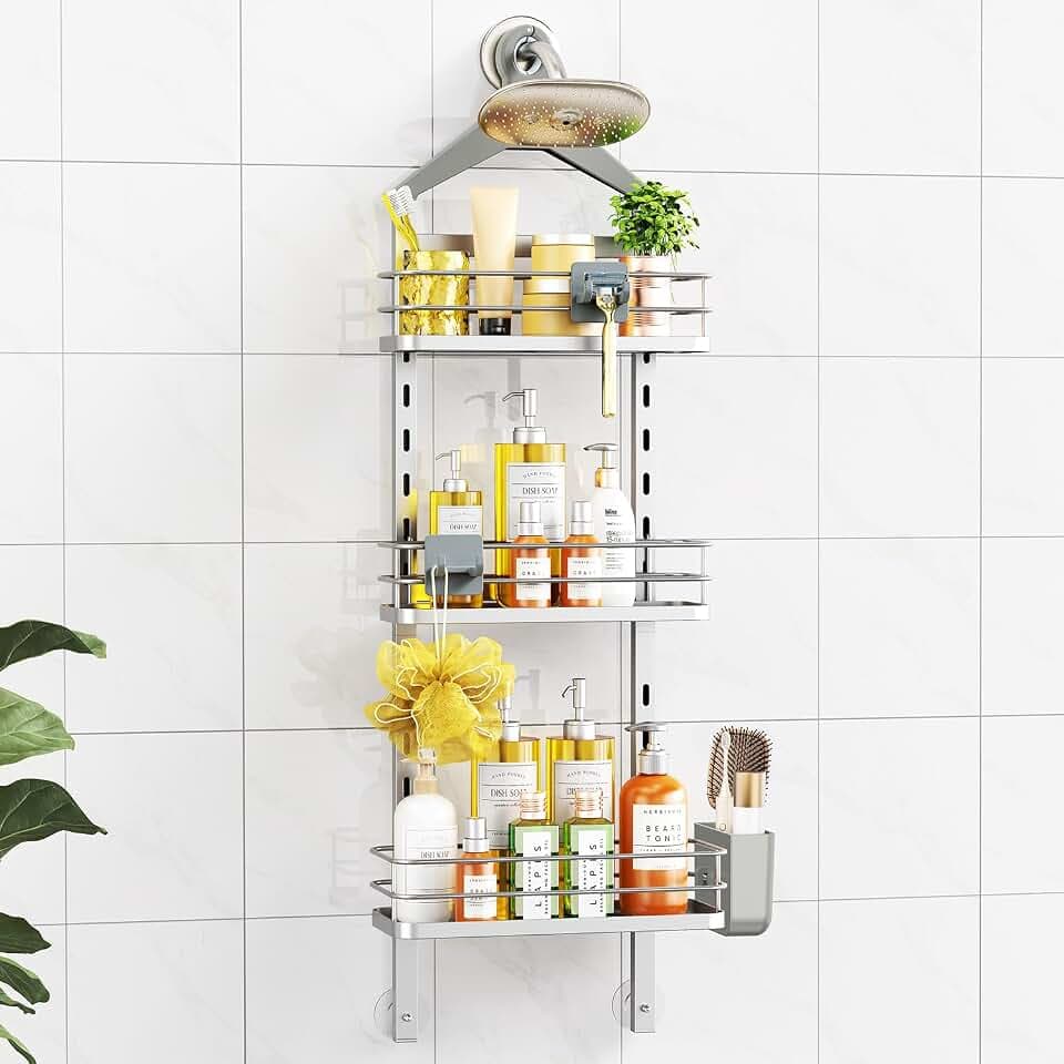 ODesign 3 Tier Adjustable Shower Organizer Hanging Over Head Silver