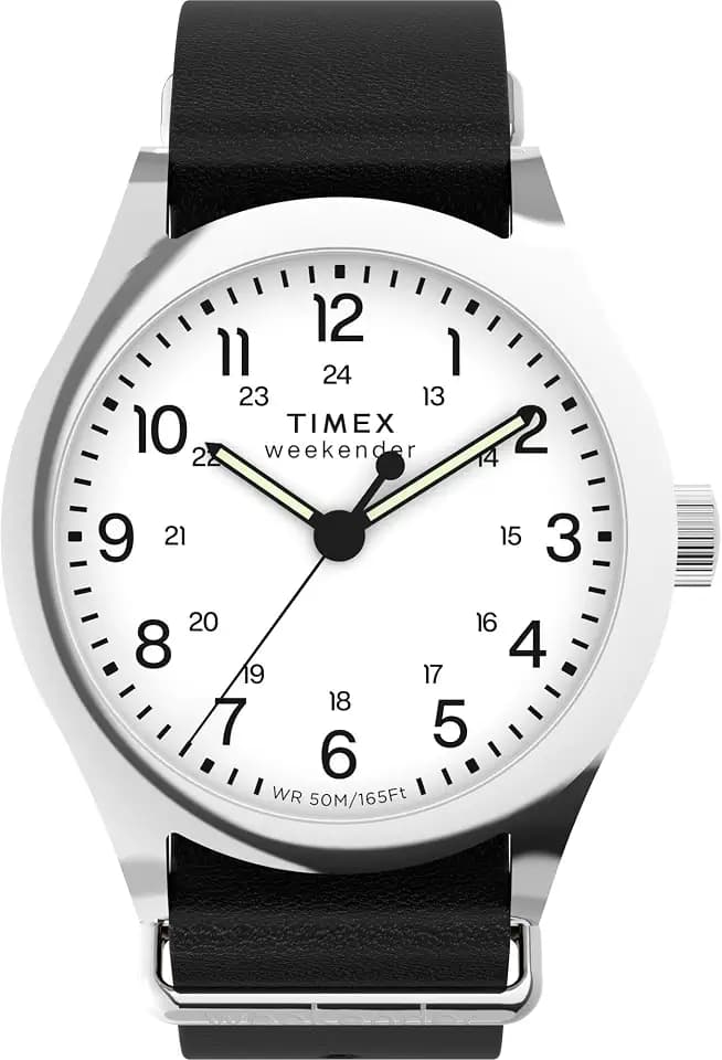 Timex Men's Weekender New England 3 Hand 39mm Watch - Black Slip-Thru Double Layer White Dial Stainless Steel Case