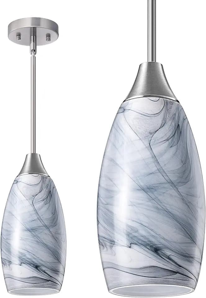 EDISHINE Pendant Light Kitchen Island Grey Marble Glass Brushed Nickel