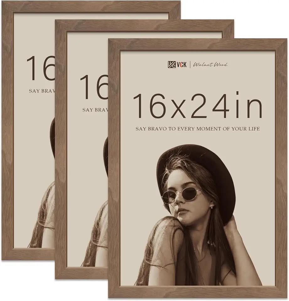 VCK 16x24 Frame Set of 3, Walnut Wood Picture Frames for Wall Decor