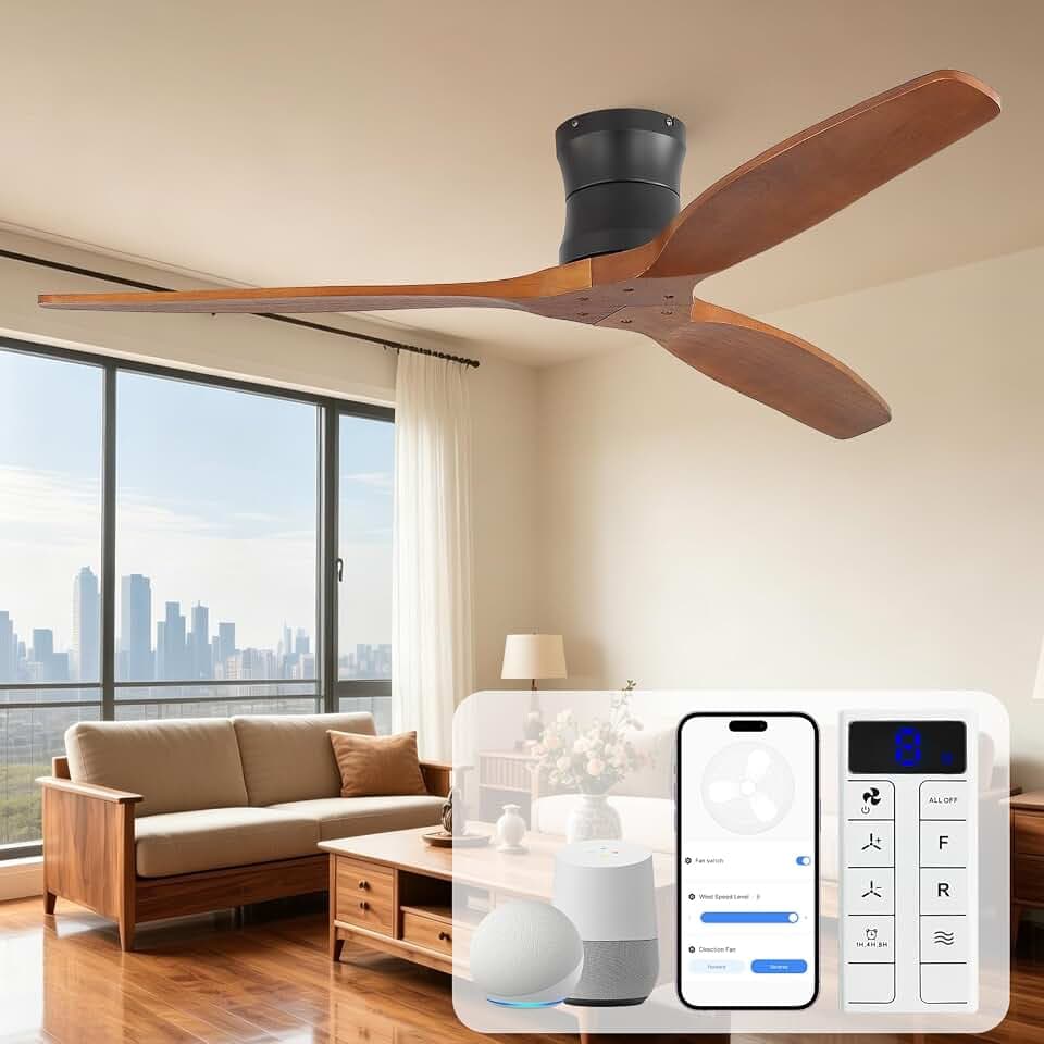 Sofucor Smart Deckenventilator mit Alexa/APP, Massivholz,132cm