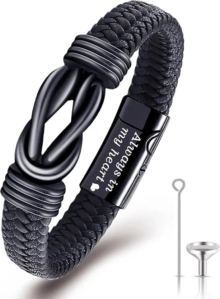 YOUFENG Urn Bracelet for Human Ashes Leather Cremation Knot Cross Bracelet Stainless Steel Keepsake Cuff Bangle Jewelry for Men