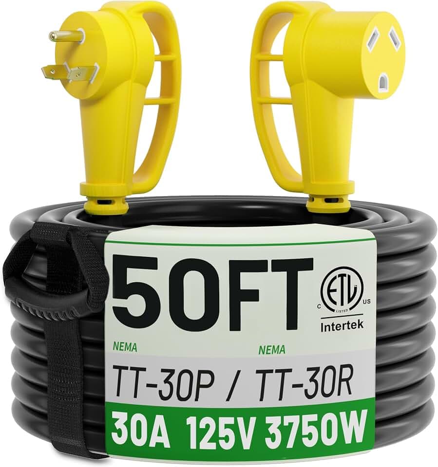 POWGRN 30 Amp RV Extension Cord 50 FT, RV Power Cord 30 Amp Waterproof
