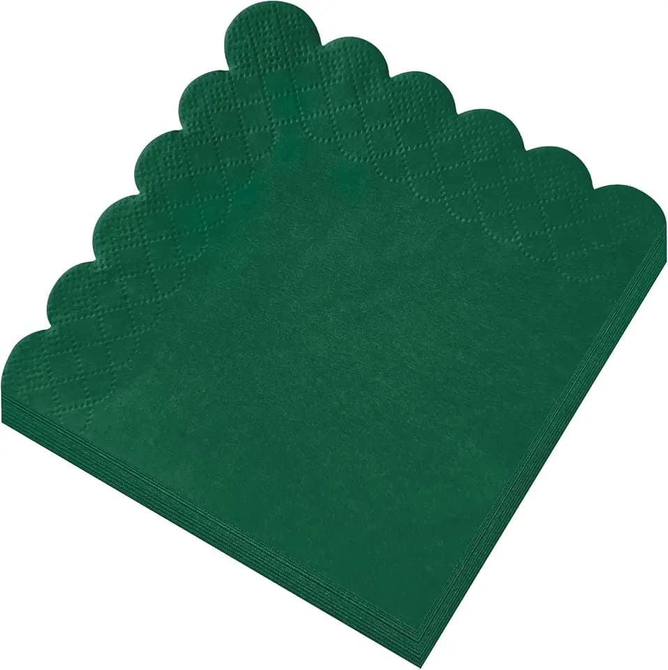 120 Pcs Dark Green Scalloped Cocktail Beverage Party Napkins