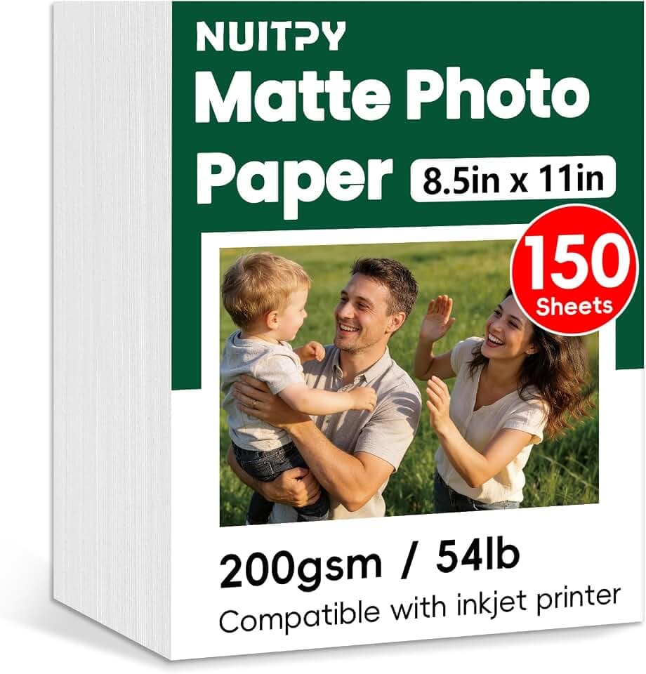 150 Sheets Matte Photo Paper, 8.5in x 11in, 200GSM / 54lb