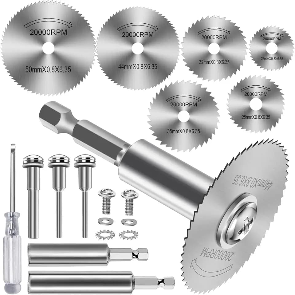 Sägeblatt Kreissägeblatt Set, 1/4" Sechskantschaft HSS Kreissägeblätter für Bohrmaschine, Mini Kreissägeblatt für Holz Kunststoff Metall - 12 Stück