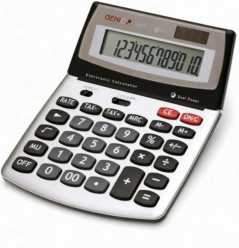 Genie 560 T 12-Stelliger Design-Tischrechner, Dual-Power (Solar und Batterie), Jumbo-Display Taschenrechner, Silber/Grau