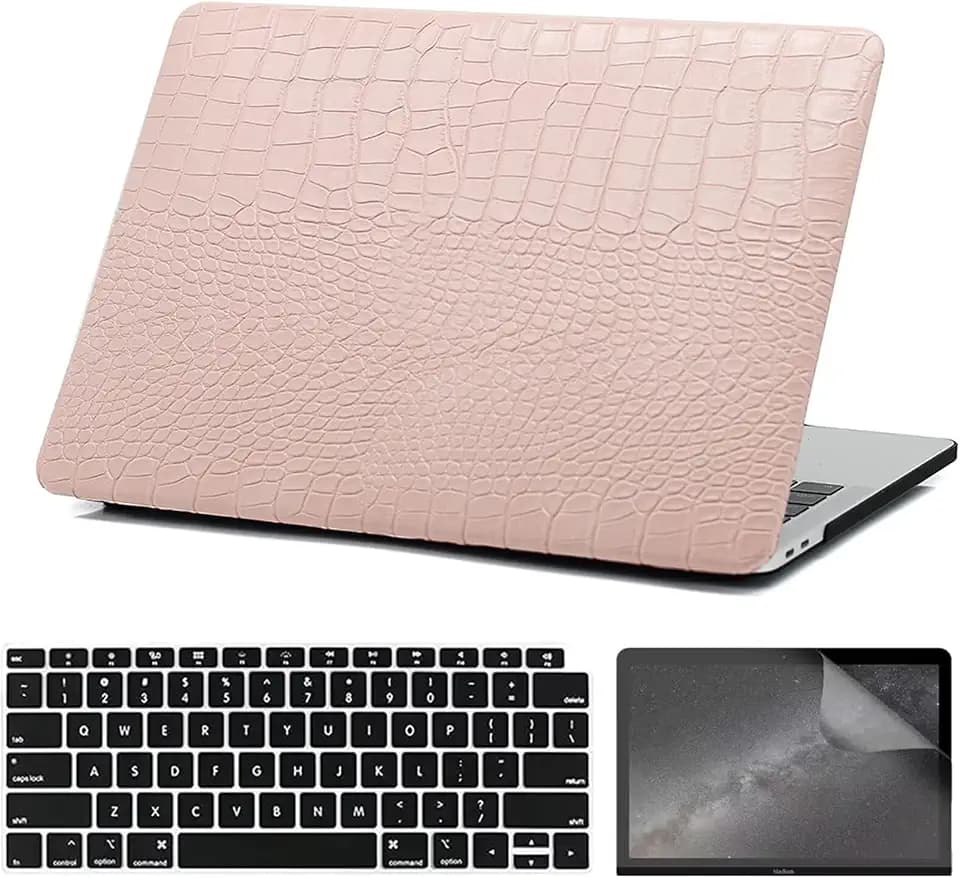 Compatible with MacBook Air 15 inch Case 2026-2023 Release M5 M4 M3 M2 Chip (Model A3448 A3241 A3114 A2941), Classic PU Leather Hard Case with Keyboard Cover & Screen Protector, Pink