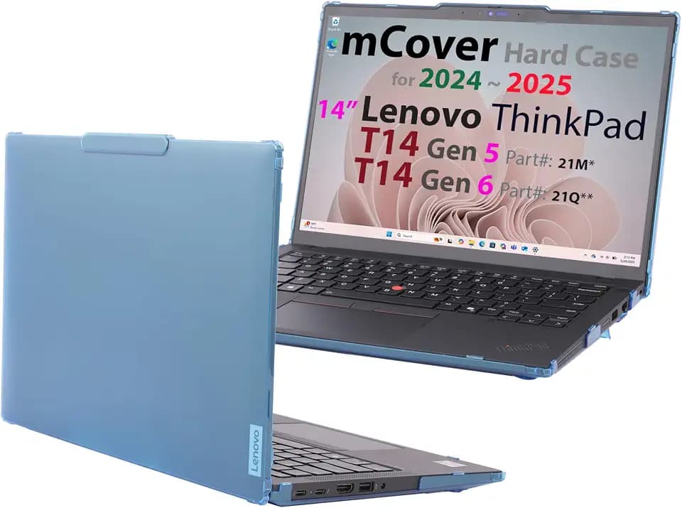 mCover Hard Case ONLY Compatible for 2024-2025 14" Lenovo ThinkPad T14 Gen 5/6 and P14s Gen 5/6 (AMD) Windows Notebook PC (with 180° Hinge, NOT Fitting Any Other Lenovo Models)- Aqua