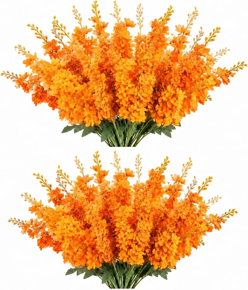 Thiccywoov Delphinium Artificial Flower Bulk, 34.25", Orange, 24 Pcs