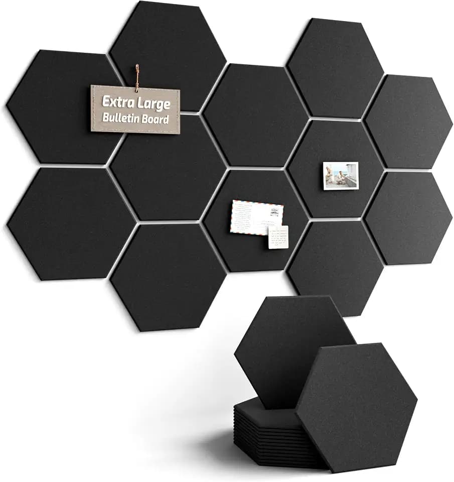 Fluxynara Extra Large 12-Pack Felt Bulletin Board Tiles, Black