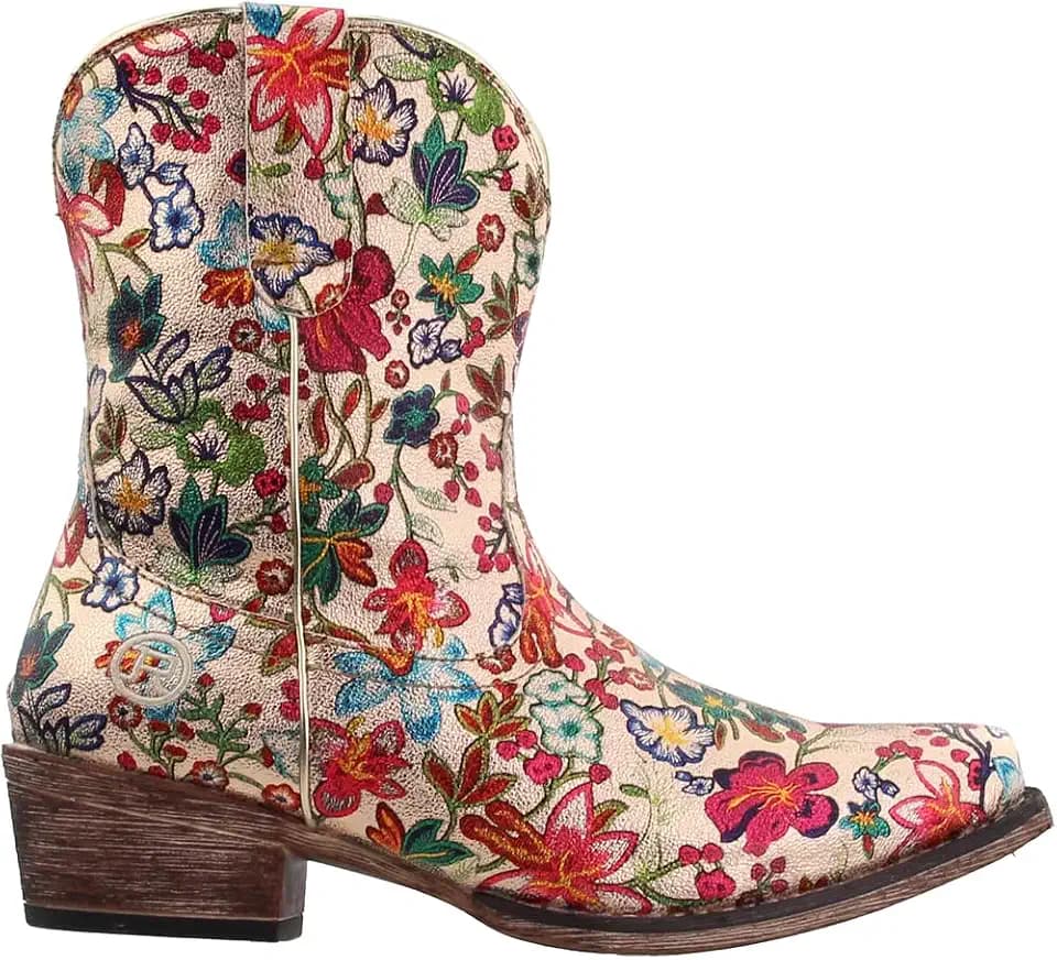 ROPER Womens Ingrid Floral Metallic Snip Toe Casual Boots Ankle Low Heel 1-2"