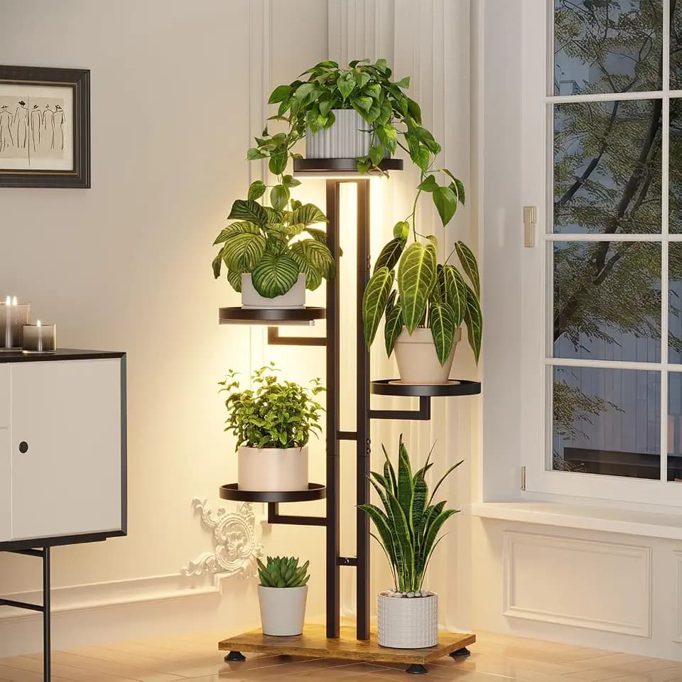 iDavosic.ly 4 Tier Plant Stand Indoor with Grow Light, Tiered Shelf, White