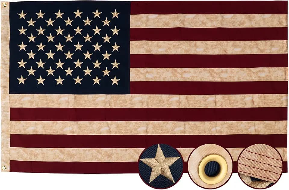 American Flag 3x5 Ft 250th Anniversary - 100% Cotton Vintage Tea-Stained USA Flag, Heavy Duty US Flags with Embroidered Stars and Brass Grommets