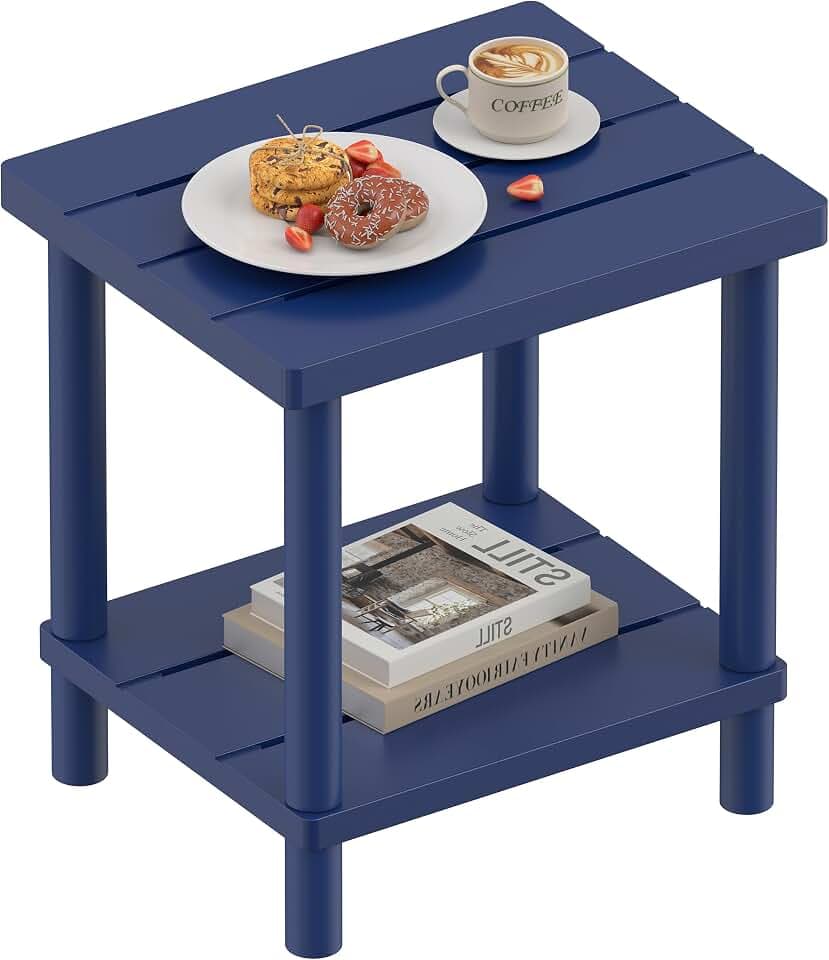 Outdoor Side Table with 2-Tier, Bamboo Small Patio Adirondack Tables