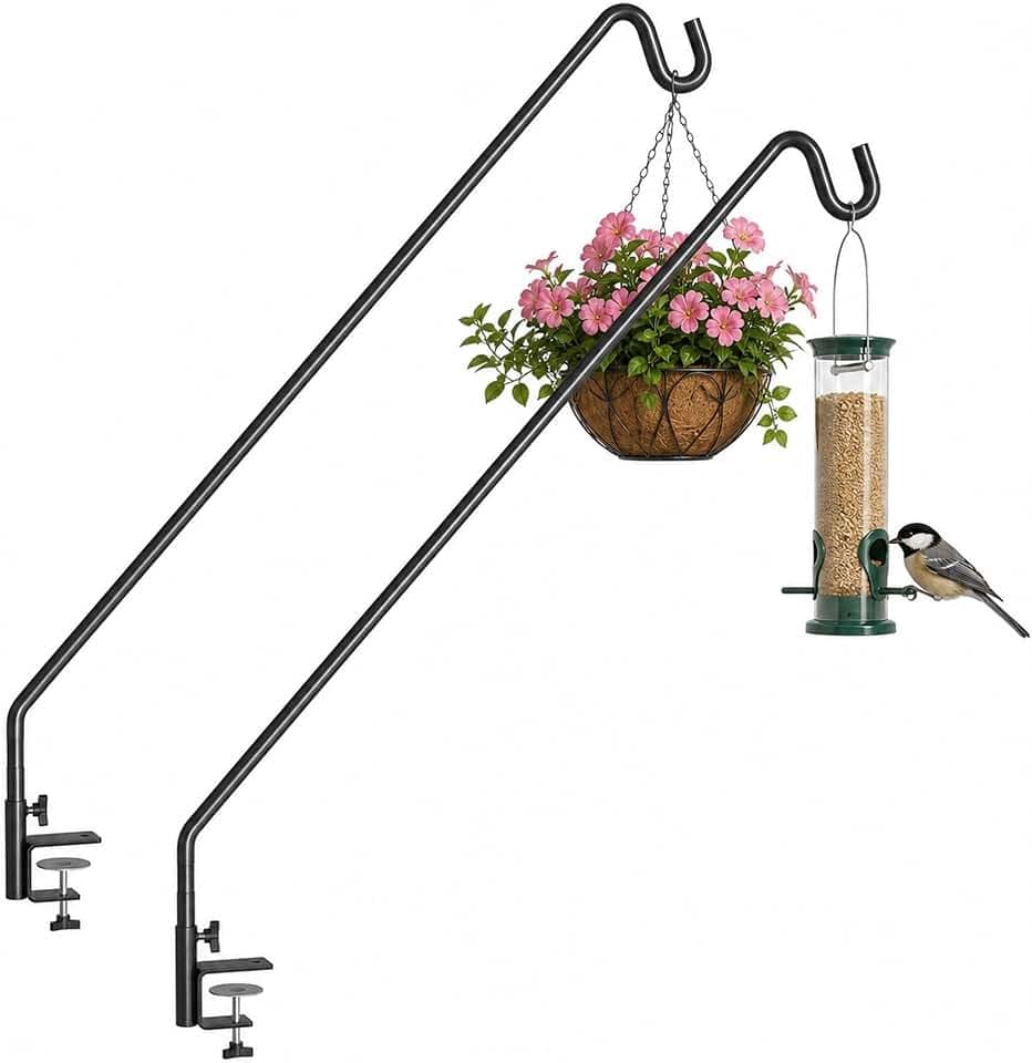 MIXXIDEA 2 Pack Heavy Duty Extensible Adjustable Deck Hooks for Hanging Bird Feeders, Plants, Suet Baskets, Wind Chimes, Lanterns