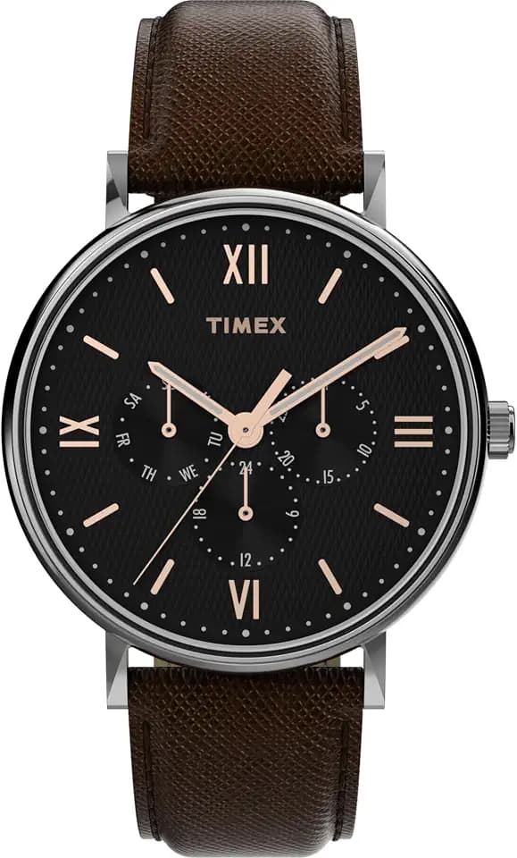 Timex Men's Southview 41mm Watch - Brown Strap Black Dial Silver-Tone Case