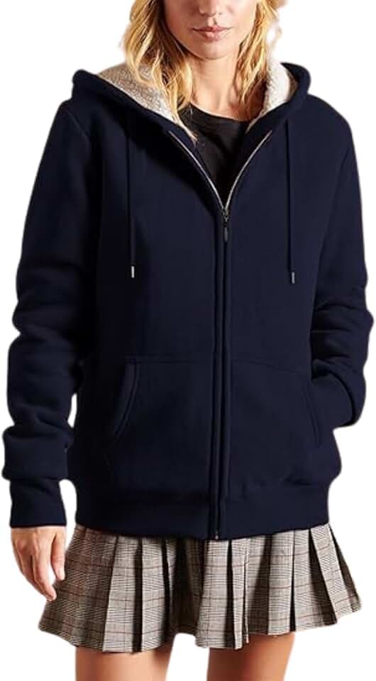 Omoone Damen Sherpa Gefütterte Jacke Winter Warm Casual Fleece Mantel Baumwolle Dicke Thermo Reißverschluss Hoodie