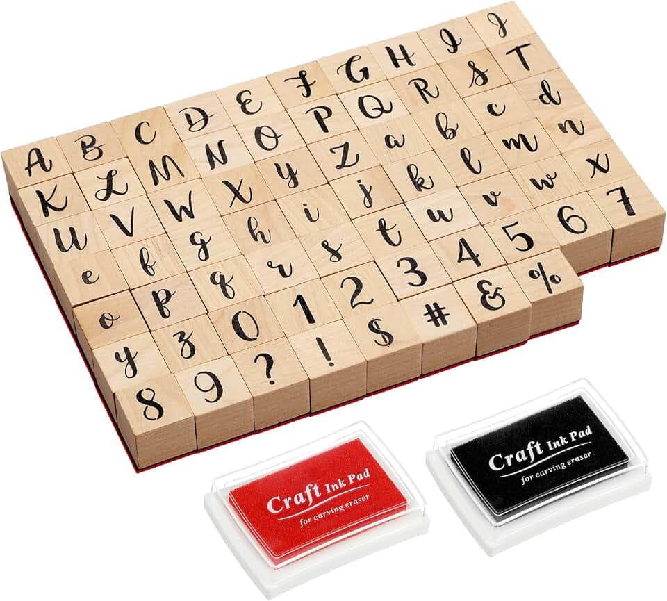 70 Pcs Alphabet Stamps Set Small Wood Letter Rubber Stamps