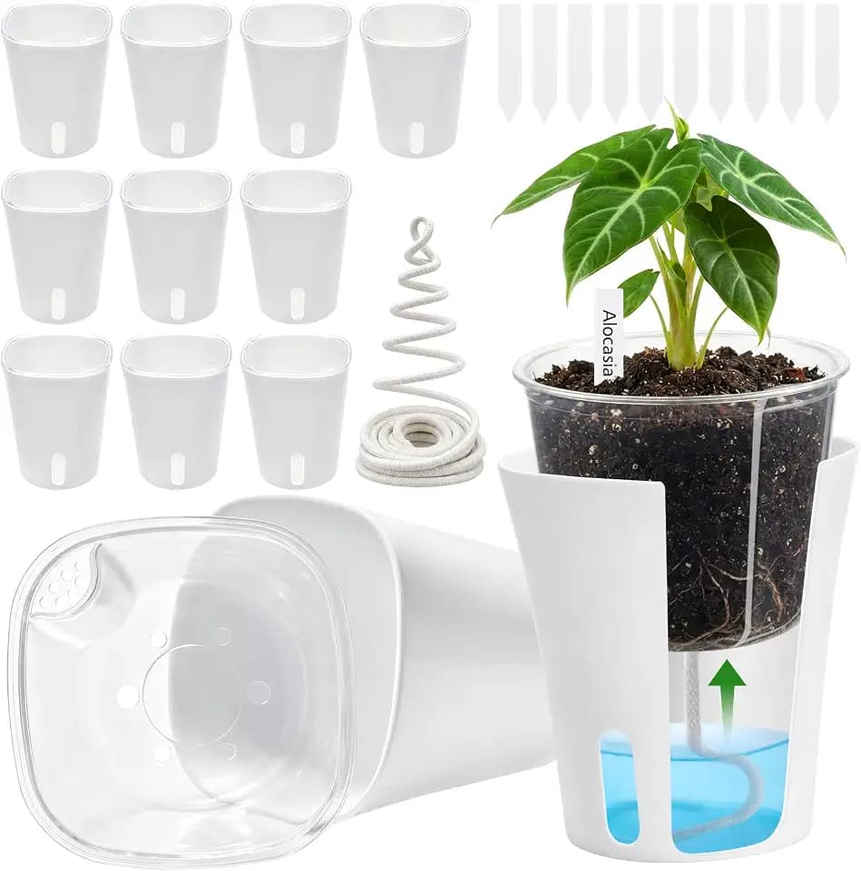 4 Inch Self Watering Pots for Indoor Plants, 10 Pack Clear Nursery Pots with Drainage & Water Level Indicator, Plant Pots for African Violet, Flowers, Herbs