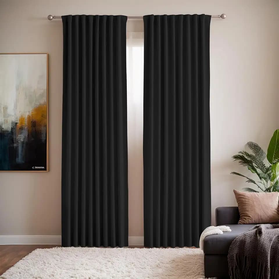 Blackout Heat Blocking Window Shades, Black, 52" Wx90 L, 2 Panel