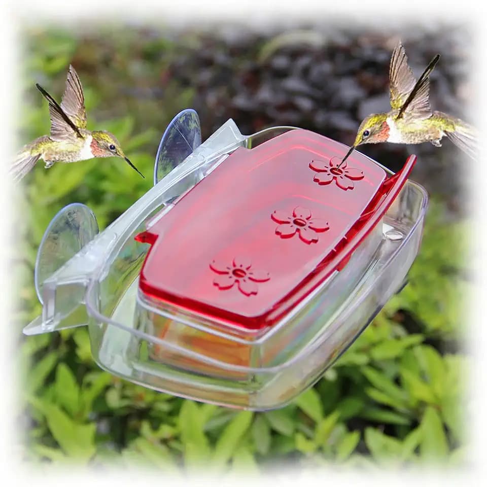 Juegoal Window Hummingbird Feeder, Bird Feeding Tray with 3 Feeding Stations, Outdoor Hummingbird Perch, 8-Ounce