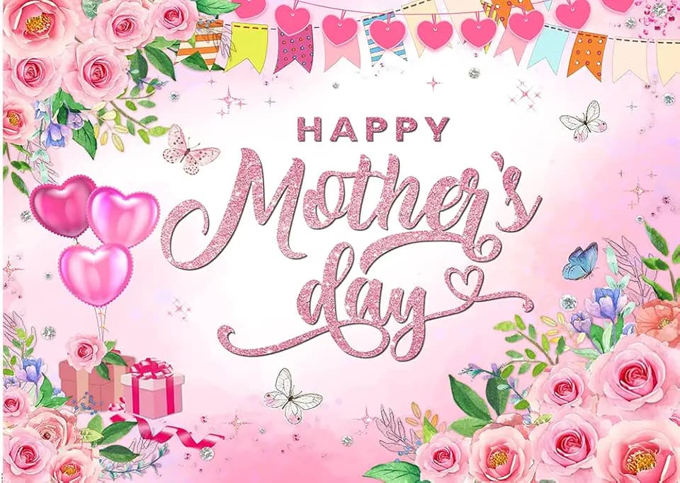 CYLYH10x8ft Happy Mother's Day Backdrops Pink Carnation Background Mother's Party Bridal Shower Party Decor D896