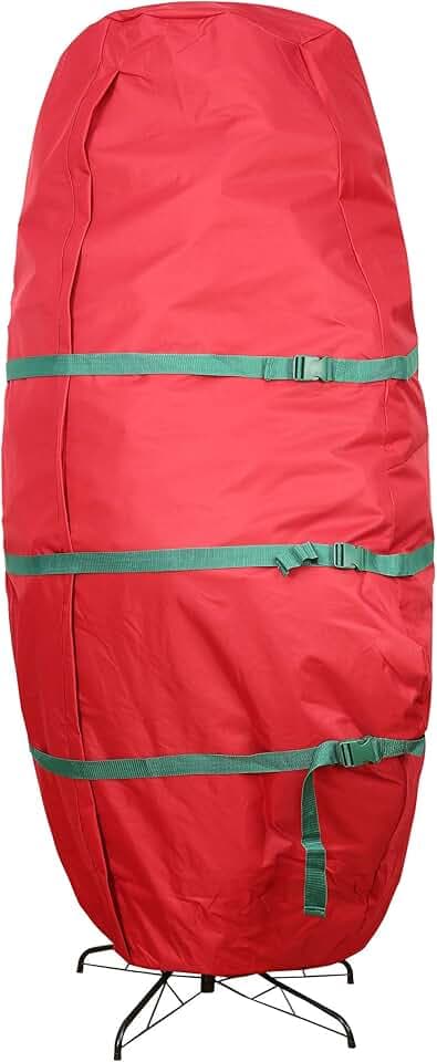 Sattiyrch Upright Christmas Tree Storage Bag,Fits Up to 9 ft Tall Artificial Tree,Heavy Duty 600D Canvas Red Christmas Tree Storage Container with Sleek Zipper and Durable Handles (9 FT)