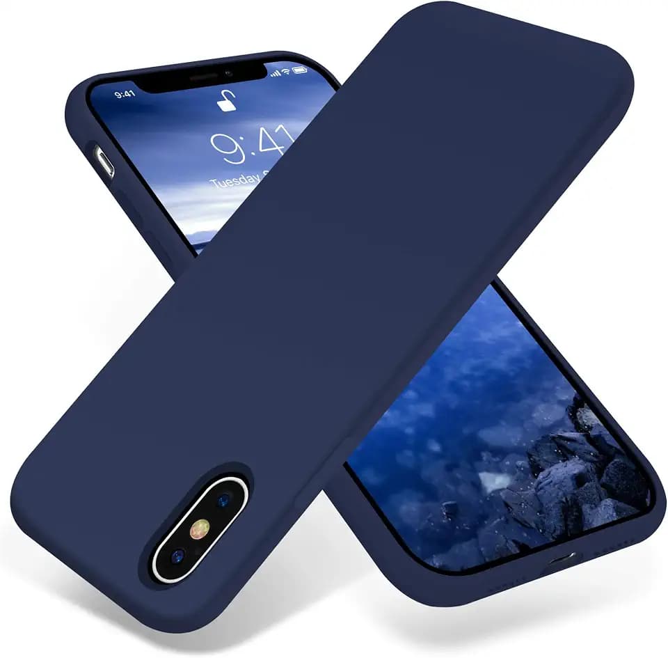 OTOFLY Liquid Silicone Gel Rubber Full Body Protection Shockproof Case for iPhone Xs/iPhone X，Anti-Scratch&Fingerprint Basic-Cases，Compatible with iPhone X/iPhone Xs 5.8 inch (2018), (Navy Blue)