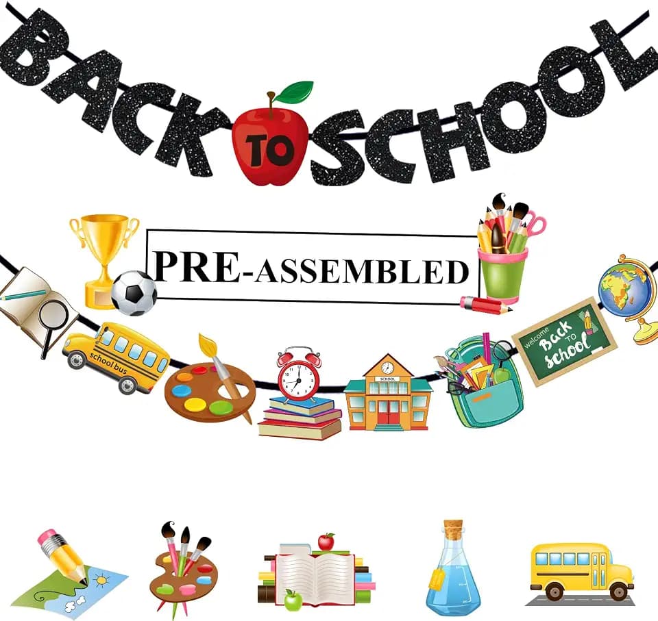 Pre-Strung Back To School Banner, Glitter Welcome Back To School Decorations,First Day Of School Garland Decorations For Classroom Office School Home Decorations,NO DIY