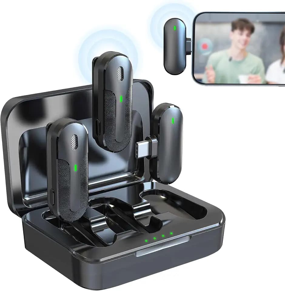 Technaxx Dual Wireless Mini Mikrofon Set TX-301 – 2 kabellose Lavalier-Mikrofone mit intelligenter Geräuschunterdrückung, USB-C-Empfänger, Ladeetui, Ansteckclip – Ideal für Podcasting & Aufnahmen