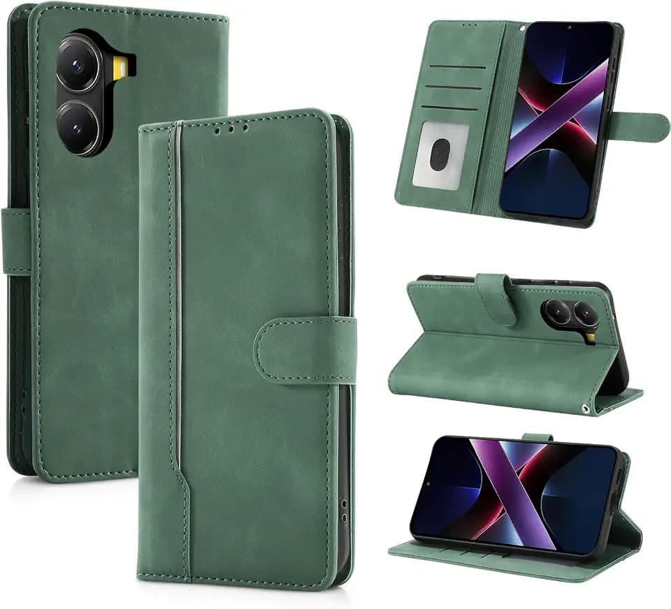 Handyhülle für Xiaomi Poco X7 Pro 5G Hülle Premium Leder Klappbar Flip Case Magnetische [Kartenfächern] [Standfunktion] Tasche RFID Schutzhülle für Xiaomi Poco X7 Pro (Grün)