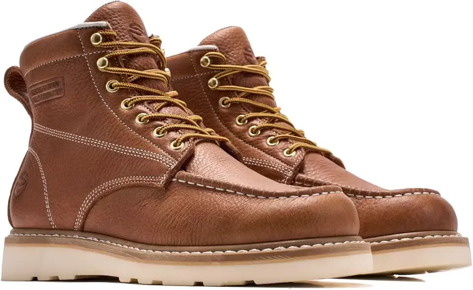 SUREWAY 6in Moc Toe Work Boots for Men, Wedge Sole, Steel/Soft Toe
