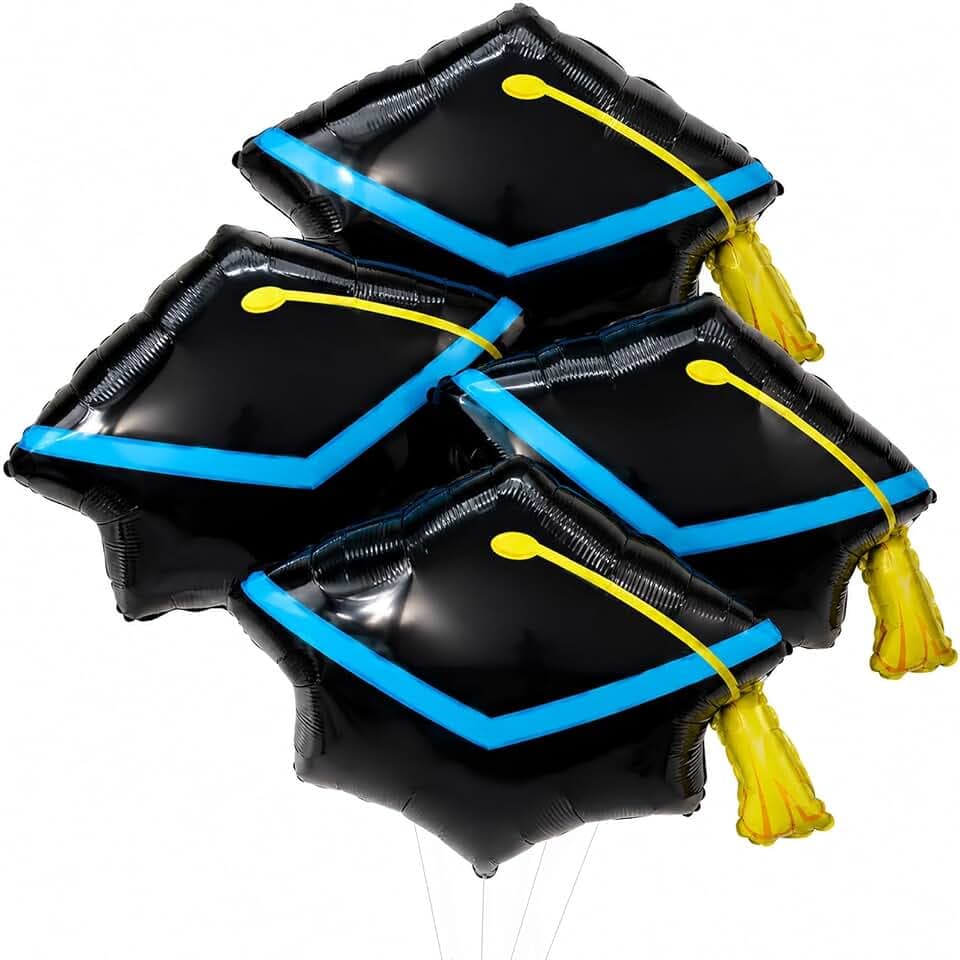 4 Pieces 22 Inches Black Graduation Cap Balloons, Large Academic Cap Shaped Mylar Foil Balloons with Tassel Design, Grad Hat for Class of 2025 Graduation Ceremony or Party Decorations