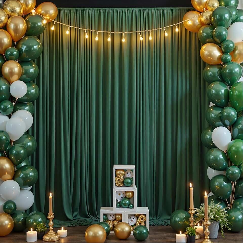 3x3 m Falten Freier Schwarzgrün Vorhang für Kulissen, Party-Hintergrund Vorhang Dunkelgrüner Hochzeit Hintergrund, Polyester Vorhänge für Party Taufe Fotowand Dekorationen