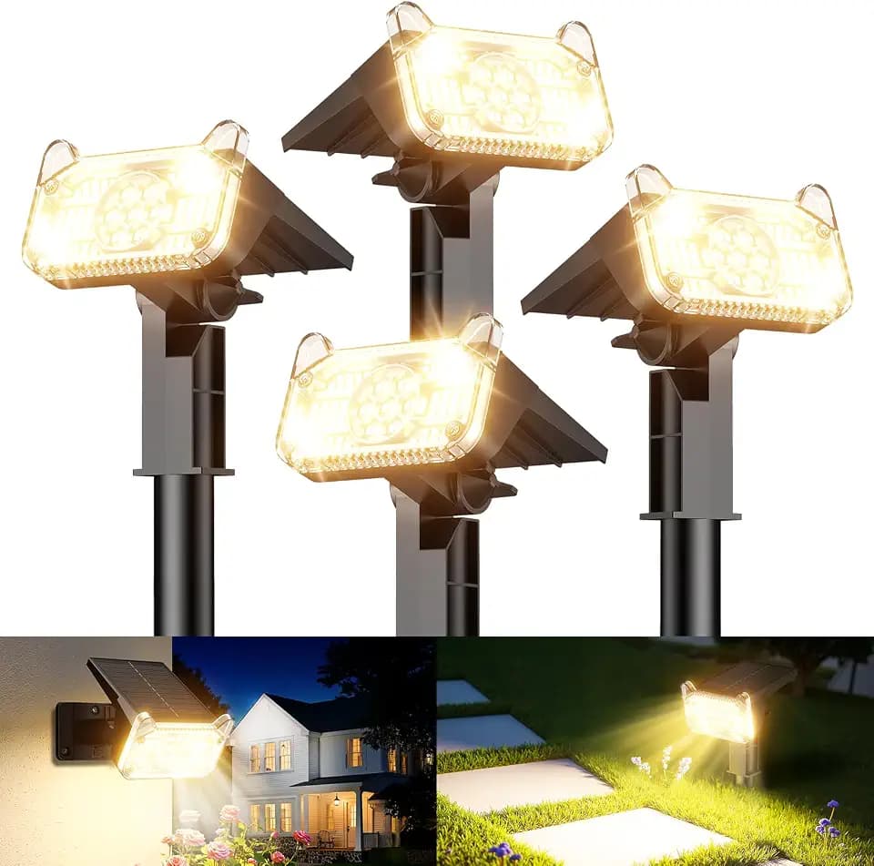 GEARLITE Solarlampen für Außen 4 Pack, Warmweiß Solar Strahler mit 68 LED | 2 Helligkeitsmodi, 6500K, Auto On/Off, IP65 Wasserdicht Gartenleuchten, Solarleuchten für Außen Garten, Hof, Gehweg, Bäume