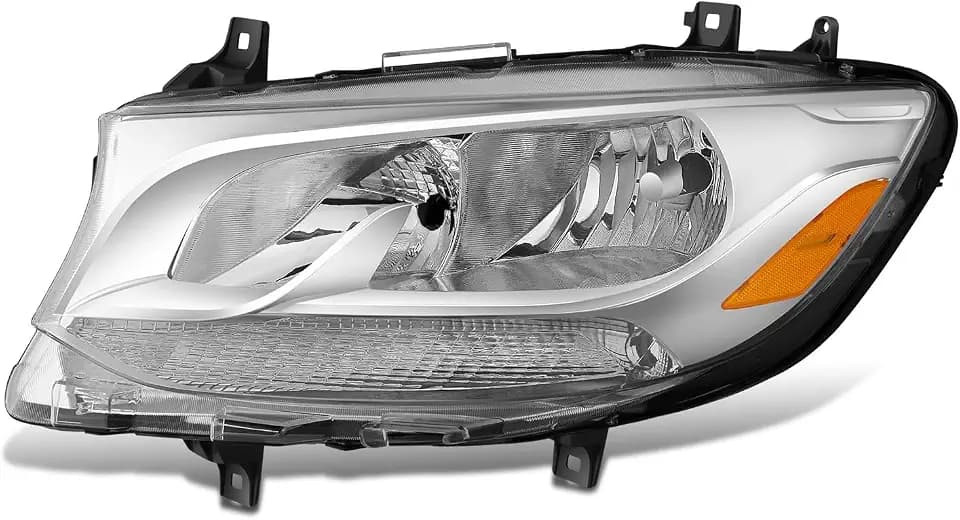 DNA MOTORING Left Headlight Assembly Compatible With Mercedes Benz Sprinter 1500/2500/3500/4500 2019-2024, Fits Models with Factory Halogen Headlights, Chrome, HL-OEM-SPTR19-CH-L
