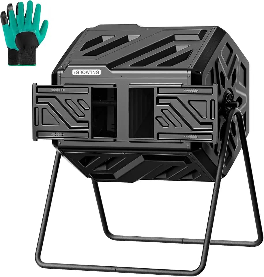 THE Growing 43 Gal Outdoor Compost Bin Tumbler for Backyard Garden, Black