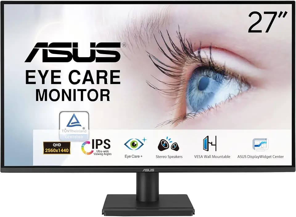 ASUS VA27AQ 27 Inch 1440P QHD IPS Computer Monitor, HDMI, DisplayPort, VGA