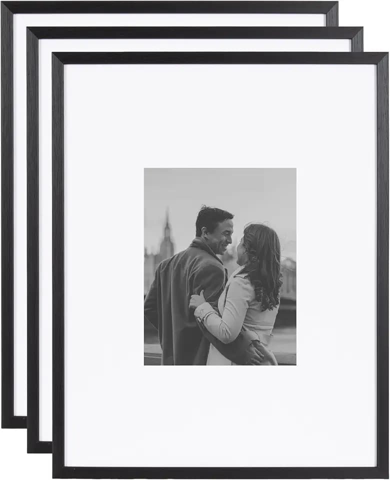 Kate and Laurel Gallery Rectangle Picture Frame Set of 3, 16 x 20 matted to 8 x 10, Black, Modern Three-Piece Photo Frame Set for Gallery Wall Decor in Living Room Wall Display