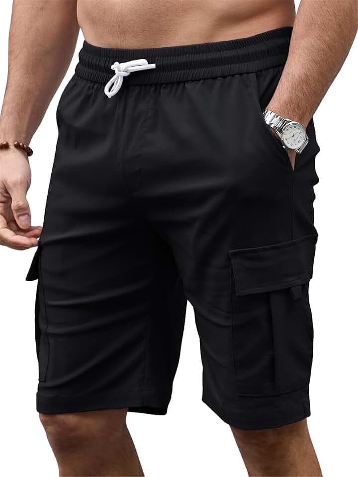 Tolaler Kurze Hosen Herren Cargo Shorts Bermuda Shorts Sommer Freizeithose Kurze Elastische Taille Tunnelzug Chino Freizeit mit Taschen