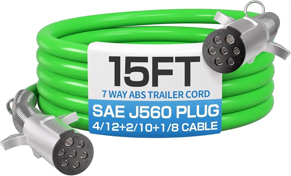 Deluwire 15FT 7 Way Straight Trailer Cord ABS Electrical Power Cable