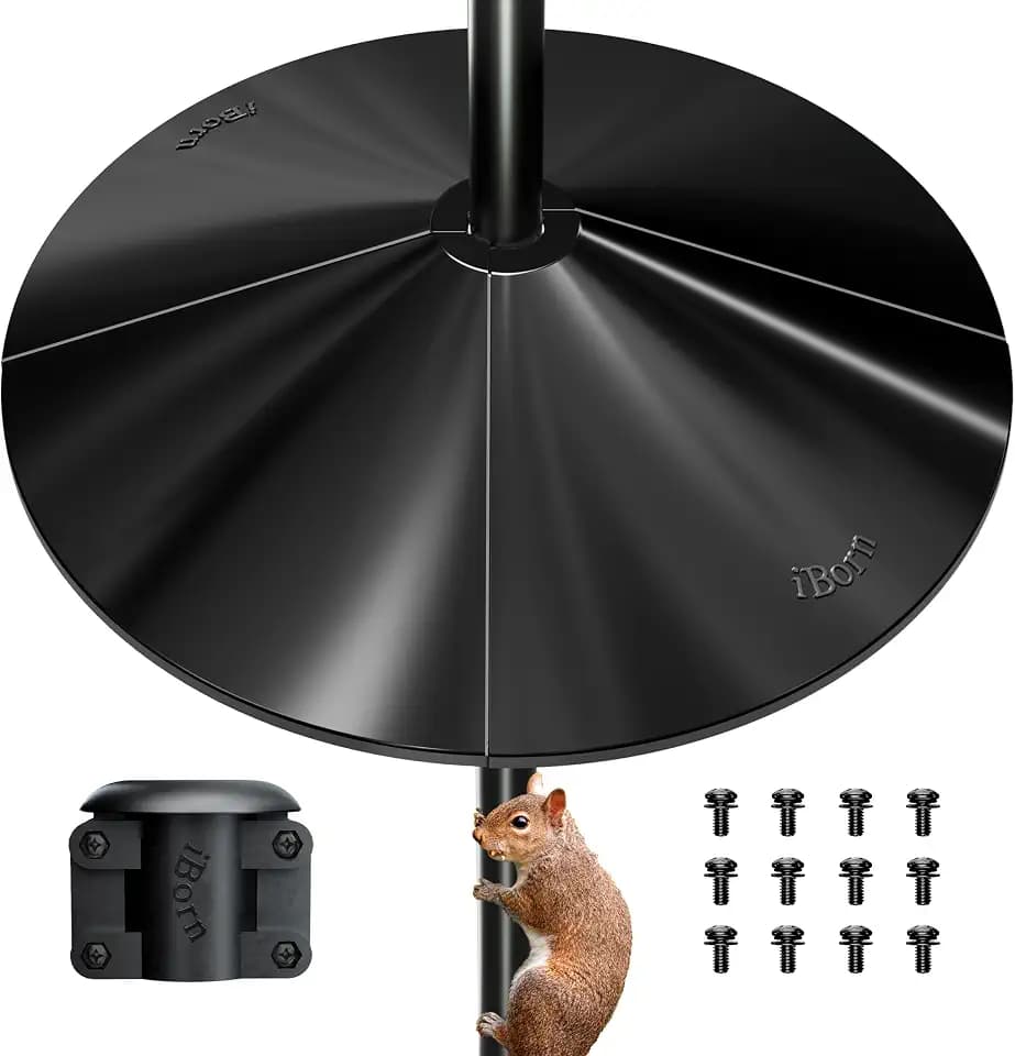 iBorn Squirrel Baffle for Bird Feeder Pole, 19.6” Oversized Squirrel Guard Defender, Bird Feeder for Outdoors Protector, Polycarbonate(PC), Pack of 1, Black
