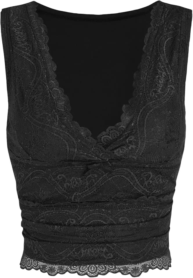 CIDER Lace Crop Tank Tops for Women Going Out V Neck Sleeveless Ruched Tops Trendy Y2K Summer Outfits