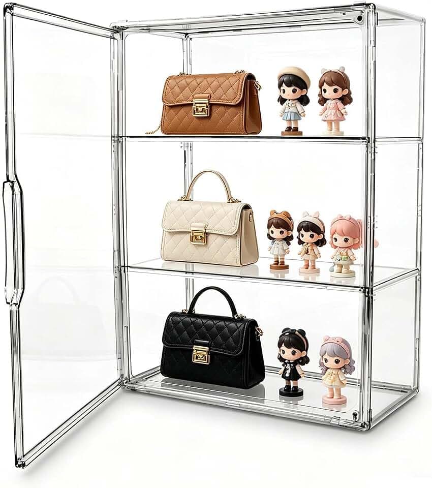 Acryl Vitrine Klein Transparent, 3 Schicht Schaukasten Plexiglas Box für Sammelfiguren, Display Case Glasvitrine mit Magnettür, Staubdichte Acrylbox für Action Figuren Miniaturen Kosmetik(36x13x27cm)